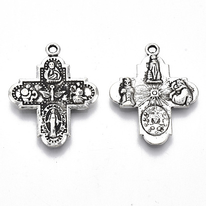 Tibetan Style Alloy Pendants, Cadmium Free & Lead Free, for Religion, Cross with Saint