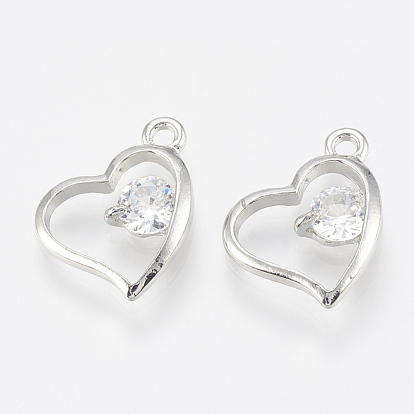 Alloy Cubic Zirconia Charms, Heart