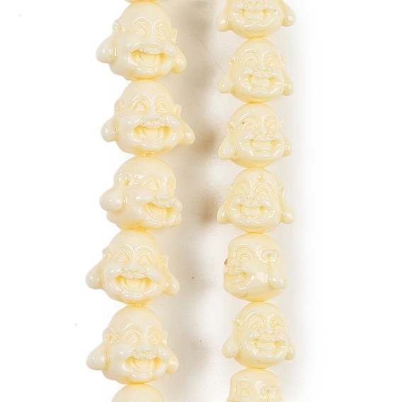 Нити резных бусин из синтетического коралла, окрашенные, Голова Будды