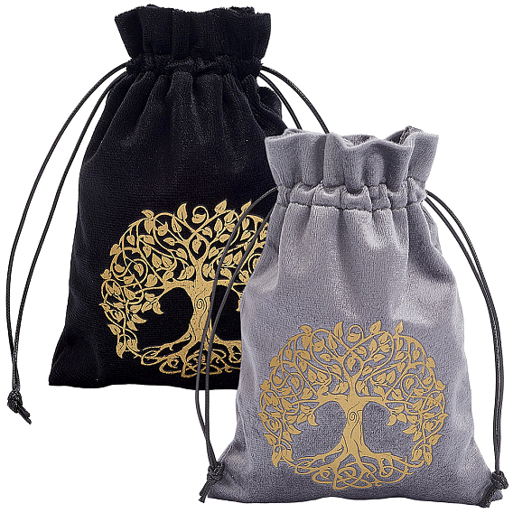 2 шт. 2 стили прямоугольные бархатные мешочки для хранения карт Таро с золотым тиснением и завязкой для гадания в форме дерева жизни, карты Таро
