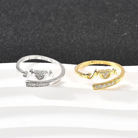 Сердце 925 кольца-манжеты из стерлингового серебра с кубическим цирконием для женщин