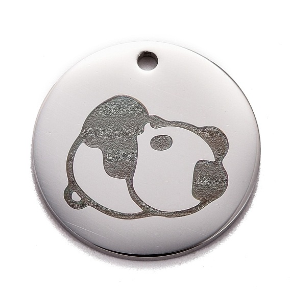 Stainless Steel Pendants, Manual Polishing, Flat Round with Panda
