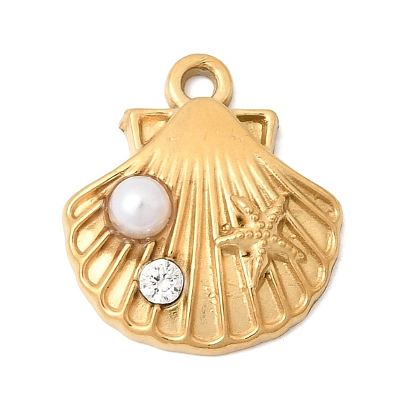 304 подвески из прозрачного кубического циркония из нержавеющей стали, с abs имитационными жемчужными бусинами , подвески в форме ракушек