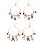 Серьги-подвески из сплава с эмалью в рождественской тематике, с пластиковой бисера