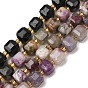 Natural Tourmaline Beads Strands, Faceted Table Cut Cube Beads, with Seed Beads