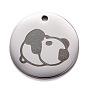 Stainless Steel Pendants, Manual Polishing, Flat Round with Panda