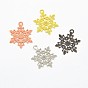 Brass Pendants, Etched Metal Embellishments, Snowflake, 13x10x0.3mm, Hole: 1mm