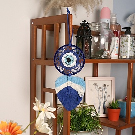 Bohemian Cotton Weave Woven Net/Web Art Wall Hanging Pendant Decorations, for Home Living Room Bedroom Decoration, Evil Eyes