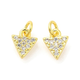 Rack Plating Brass Micro Pave Cubic Zirconia Charms, Long-Lasting Plated, Lead Free & Cadmium Free, Triangle