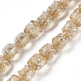 Pearl Luster Plated Electroplate Glass Beads, Dancing Lion