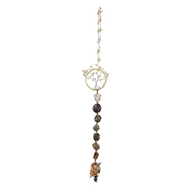 Bijoux chakra, pendentifs en pierres précieuses naturelles, décorations, avec les accessoires en fer, arbre de la vie