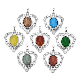 Natural & Synthetic Gemstone Pendants, with Rack Plating Platinum Tone Brass Findings, Heart