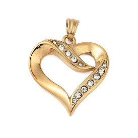 304 из нержавеющей стали Кристалл Rhinestone подвески, шарма сердца, ионное покрытие (ip)