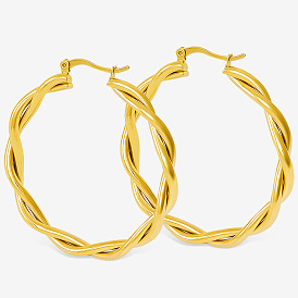 Stylish Minimalist 304 Stainless Steel Twist Hoop Earrings, Unique Twisted Design Jewelry