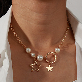 Chic Pearl Pendant Necklace with Star Charm for Women's Sexy and Minimalist Look