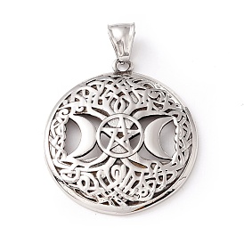 Tibetan Style 304 Stainless Steel Pendants, Flat Round