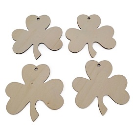 Shamrock Unfinished Wooden Cutouts, Craft Blank Wooden Ornament for Party DIY Decor Supplies, with Hemp Ropes, for St.Patrick’s  Day