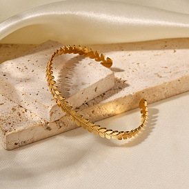 Bracelet jonc ouvert en forme de feuille pour femme - bijoux en acier titane plaqué or k
