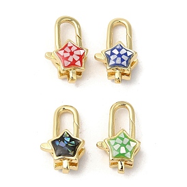 Brass Lobster Claw Clasps, with Enamel & Shell, Long-Lasting Plated, Lead Free & Cadmium Free, Real 18K Gold Plated, Star