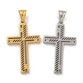 304 Stainless Steel Pendants, with Crystal Rhinestones, Cross Charm