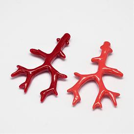 Branch Dyed Synthetical Coral Big Pendants, 61x39x6.5mm, Hole: 1mm