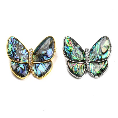 Abalone Shell Broochs, Butterfly with Heart Brass Rhinestone Pins for Women