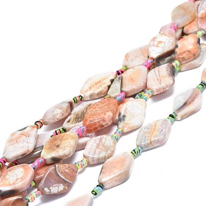 Natural Fire Crackle Agate Beads Strands, Dyed & Heated, Rhombus