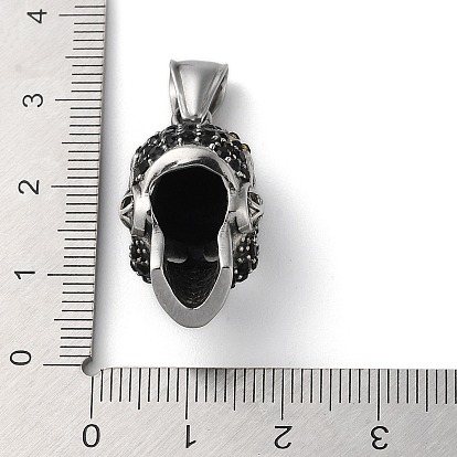304 Stainless Steel Pendants, with Rhinestone, Antique Silver, Skull Charm