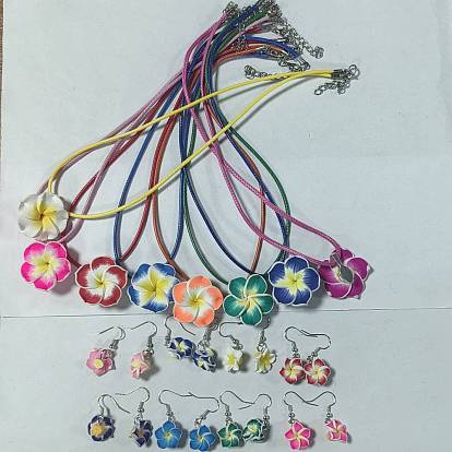 Conjuntos de pendientes colgantes de latón y collar con cordón de cuero sintético encerado, con arcilla polimérica