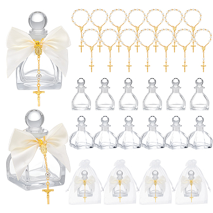 14шт. квадратный стеклянный флакон для духов с ароматерапией, многоразовая бутылка, с 14 браслетами из цинкового сплава и АБС-пластика с жемчужными подвесками, Подарочные мешочки из органзы и бантик из полиэстера