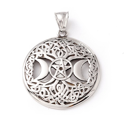 Tibetan Style 304 Stainless Steel Pendants, Flat Round