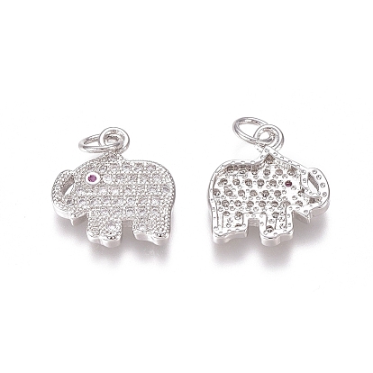 Brass Micro Pave Clear Cubic Zirconia Charms, with Jump Rings, Elephant