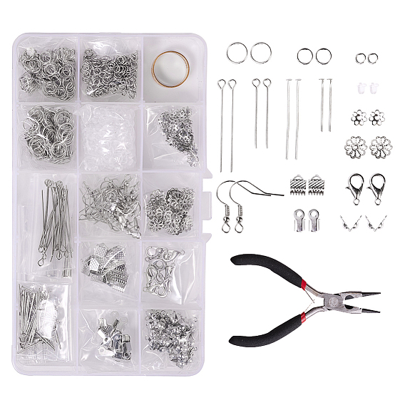 Наборы для поиска ювелирных изделий своими руками, с железными булавками и булавками для глаз, складывающимися обжимными концами, концами лент, крючками для серег, колпачками для бус, наконечниками для бус и прыжковыми кольцами, инструмент латунь помощник, Карабин-лобстер из цинкового сплава
