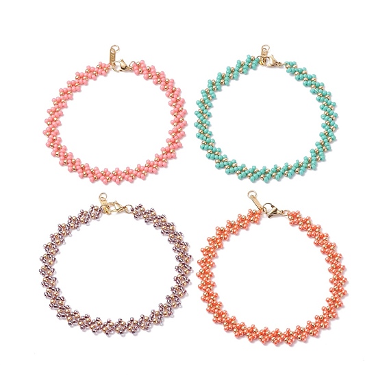 Glass Seed Beads Braided Anklets Set for Women