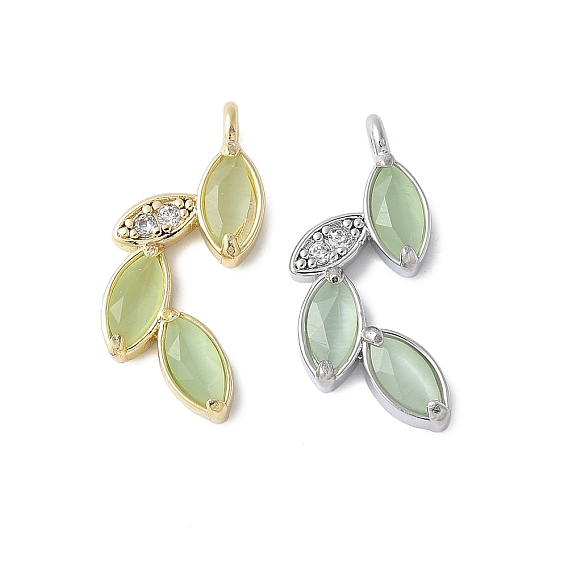 Латунные микро проложить кубического циркония подвески, лист прелести, с кошачий глаз, стойки покрытие, долговечный, без кадмия и без свинца