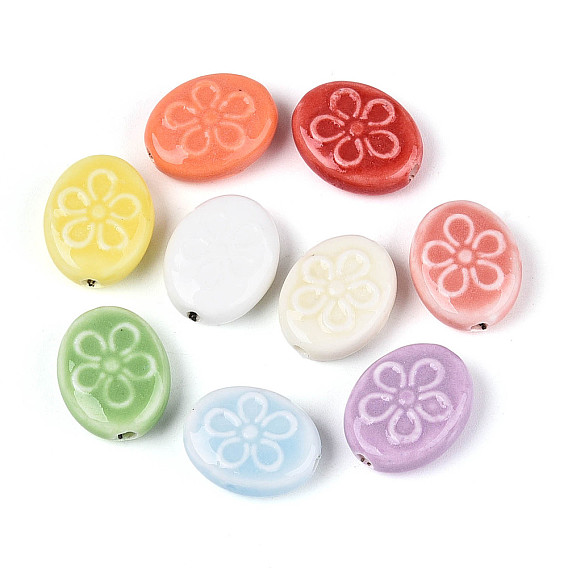 Ручной фарфоровые керамические шарики, овальная с цветочным узором, яркие глазированный фарфор