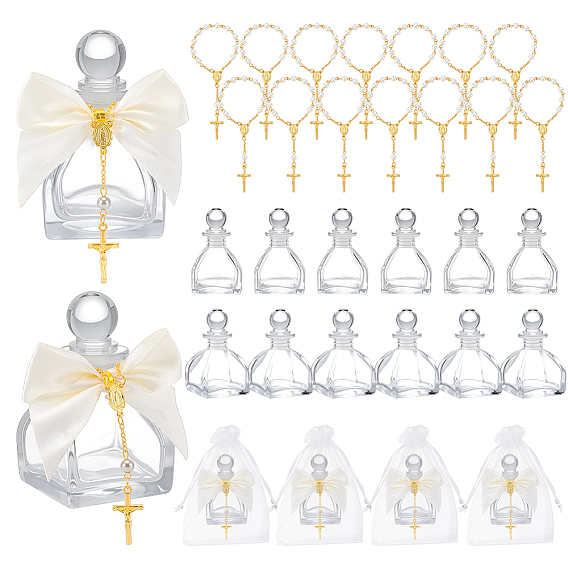 14шт. квадратный стеклянный флакон для духов с ароматерапией, многоразовая бутылка, с 14 браслетами из цинкового сплава и АБС-пластика с жемчужными подвесками, Подарочные мешочки из органзы и бантик из полиэстера