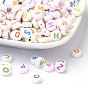 Initial Acrylic Horizontal Hole Beads, Mixed Letters, Flat Round, 7x4mm, Hole: 1.3mm, about 3500pcs/Bag