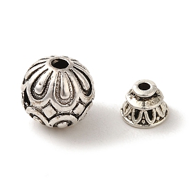 Ensembles de perles de gourou en alliage de style tibétain, perles t-percées, 3 perles rondes à trous