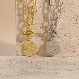 Greek Coin Button Layer Necklace with Chain Tassel Pendant and Medal Charm Jewelry