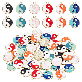 Nbeads 48Pcs 6 Colors Rack Plating Alloy Enamel Charms, Cadmium Free & Lead Free, Light Gold, Flat Round with Yin Yang
