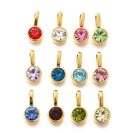 Ионное покрытие (ip) 304 подвески из нержавеющей стали с микропаве из стразов, плоский круглый шарм, реальный 14 k позолоченный