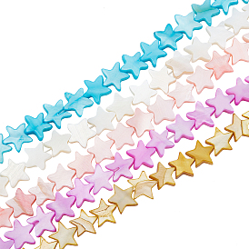 5 Strands 5 Colors Natural Freshwater Shell Beads Strands, Dyed, Star