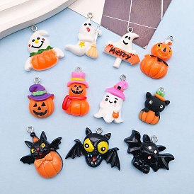 Halloween Opaque Resin Pendants, Horror Charms, Bat/Pumpkin/Ghost