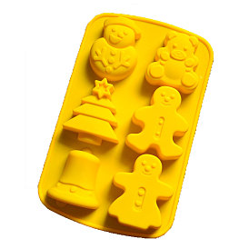 Christmas Theme Food Grade Silicone Molds, Cake Pan Molds for Baking, Biscuit, Chocolate, Soap Molds, Bear & Bell & Christmas Tree & Snowman & Gingerbread Man