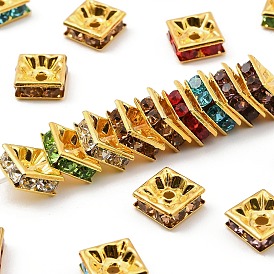 Латунные бусины разделители для поставки стразов, класс А, золото , квадратный, 8x8x4 мм, отверстие : 1 мм