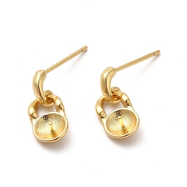 Rack Plating Brass Stud Earring Findings, Long-Lasting Plated, Cadmium Free & Lead Free, for Half Drilled Beads, Lock