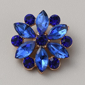 Alloy Rhinestone Shank Buttons, 1-Hole, Flower