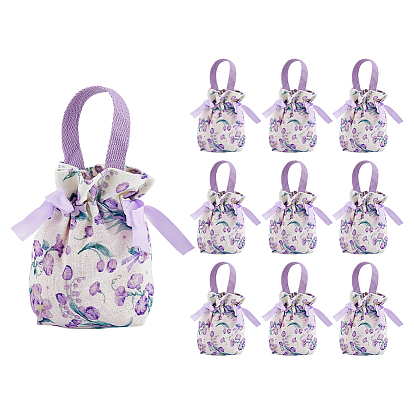 10 Stück Stoffbeutel mit Blumenmuster und Kordelzug, Süßigkeiten-Geschenk-Tragetaschen, Weihnachtsfeier-Hochzeitsbevorzugungstaschen