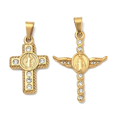 304 из нержавеющей стали Кристалл Rhinestone подвески, религия прелести, с 201 защелкой из нержавеющей стали на поручнях, ионное покрытие (ip)